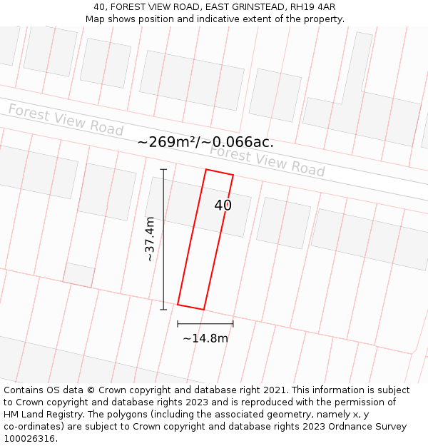 40, FOREST VIEW ROAD, EAST GRINSTEAD, RH19 4AR: Plot and title map
