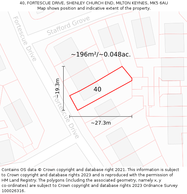 40, FORTESCUE DRIVE, SHENLEY CHURCH END, MILTON KEYNES, MK5 6AU: Plot and title map