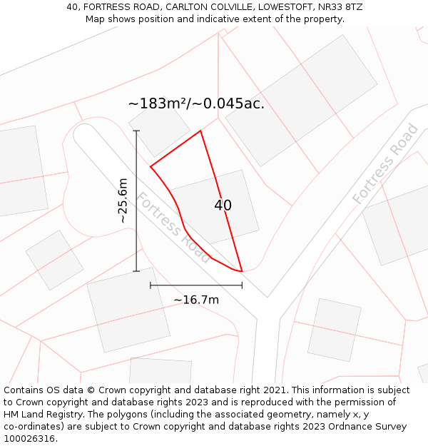 40, FORTRESS ROAD, CARLTON COLVILLE, LOWESTOFT, NR33 8TZ: Plot and title map