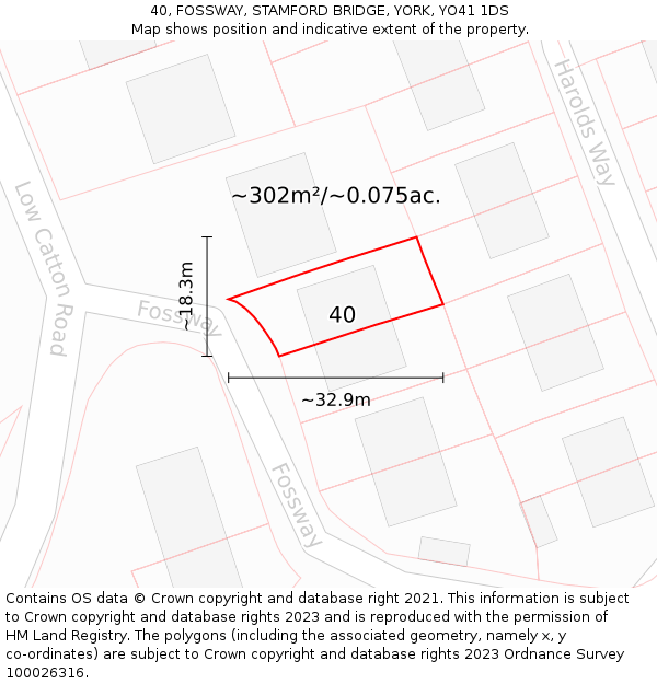 40, FOSSWAY, STAMFORD BRIDGE, YORK, YO41 1DS: Plot and title map
