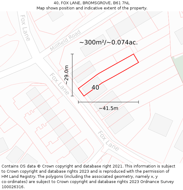 40, FOX LANE, BROMSGROVE, B61 7NL: Plot and title map