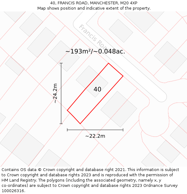40, FRANCIS ROAD, MANCHESTER, M20 4XP: Plot and title map
