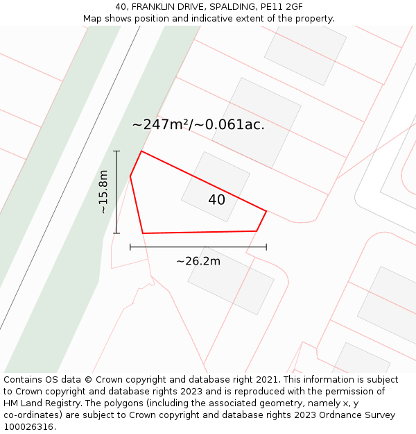 40, FRANKLIN DRIVE, SPALDING, PE11 2GF: Plot and title map