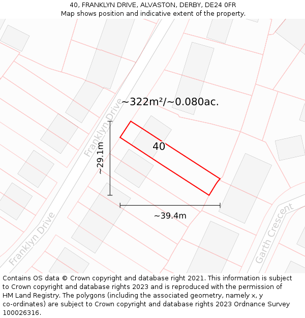 40, FRANKLYN DRIVE, ALVASTON, DERBY, DE24 0FR: Plot and title map
