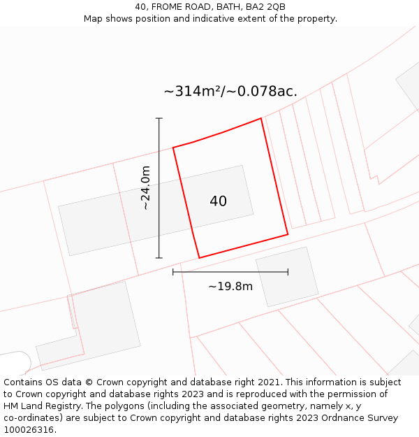 40, FROME ROAD, BATH, BA2 2QB: Plot and title map