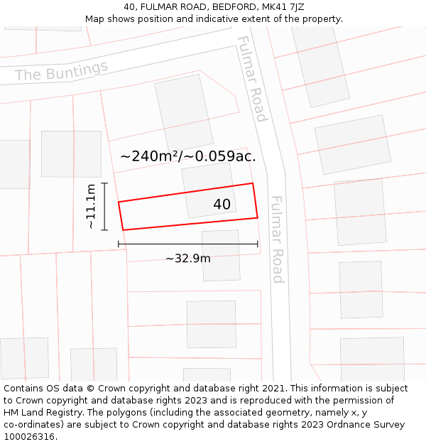 40, FULMAR ROAD, BEDFORD, MK41 7JZ: Plot and title map