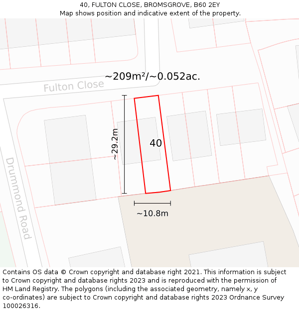 40, FULTON CLOSE, BROMSGROVE, B60 2EY: Plot and title map