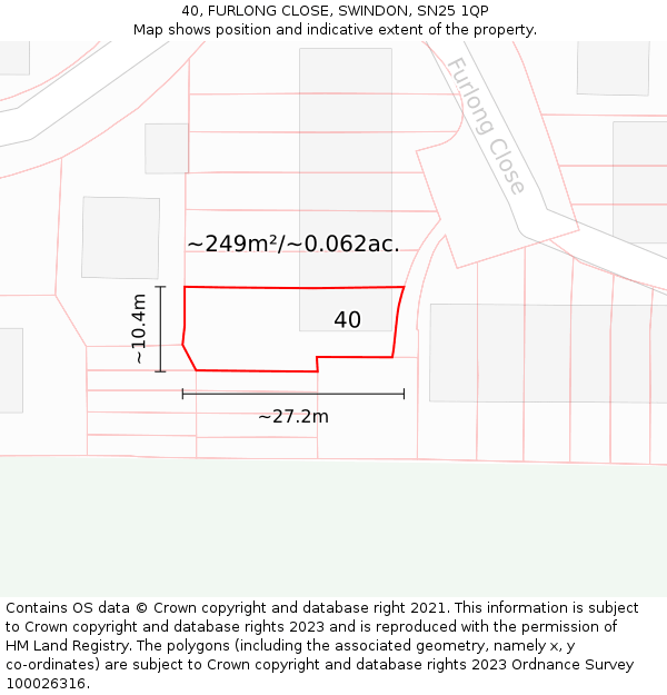 40, FURLONG CLOSE, SWINDON, SN25 1QP: Plot and title map