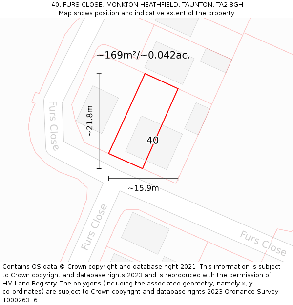 40, FURS CLOSE, MONKTON HEATHFIELD, TAUNTON, TA2 8GH: Plot and title map