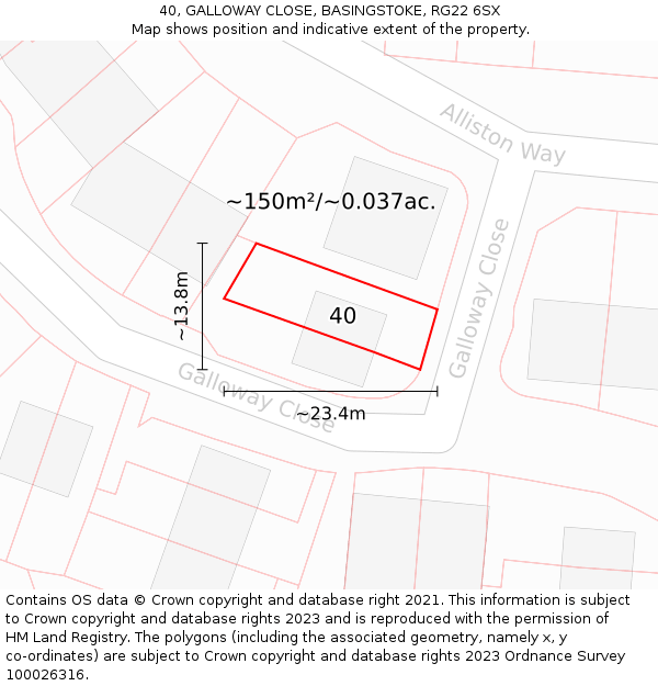 40, GALLOWAY CLOSE, BASINGSTOKE, RG22 6SX: Plot and title map
