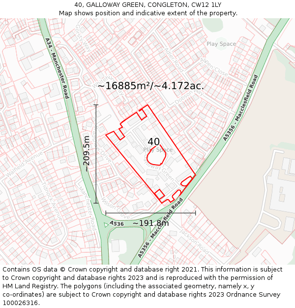 40, GALLOWAY GREEN, CONGLETON, CW12 1LY: Plot and title map