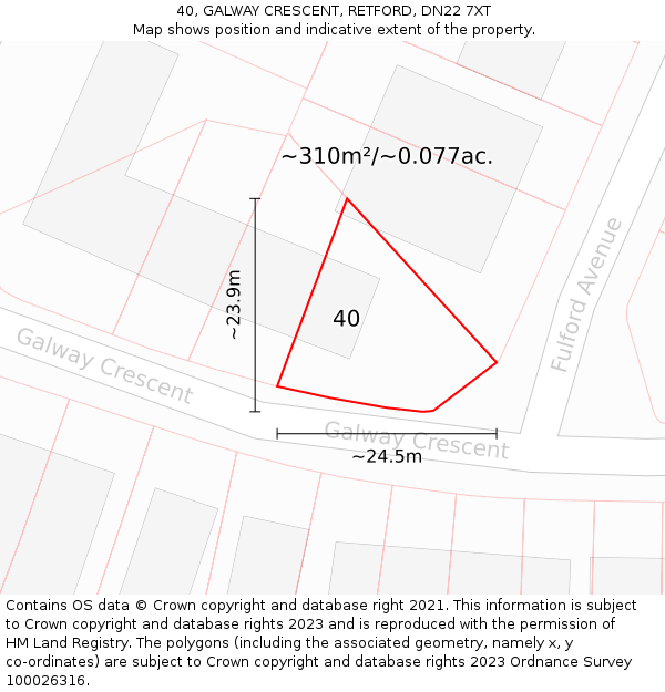 40, GALWAY CRESCENT, RETFORD, DN22 7XT: Plot and title map