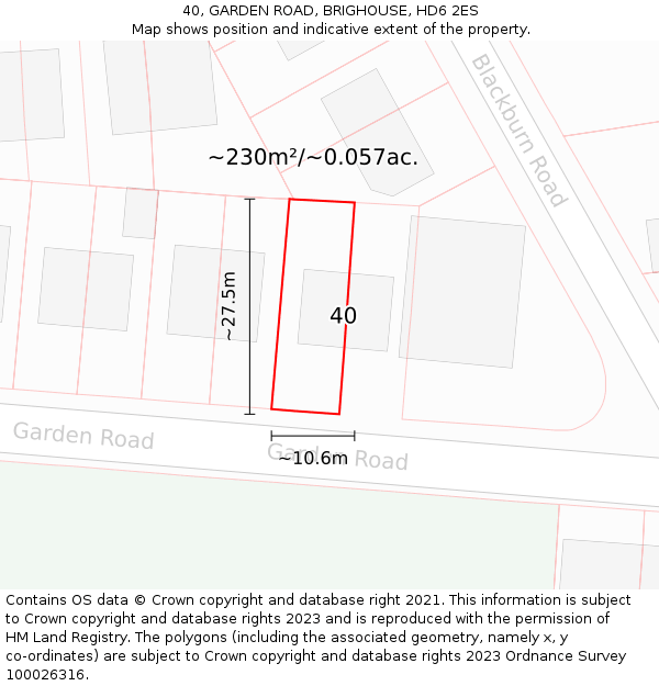 40, GARDEN ROAD, BRIGHOUSE, HD6 2ES: Plot and title map
