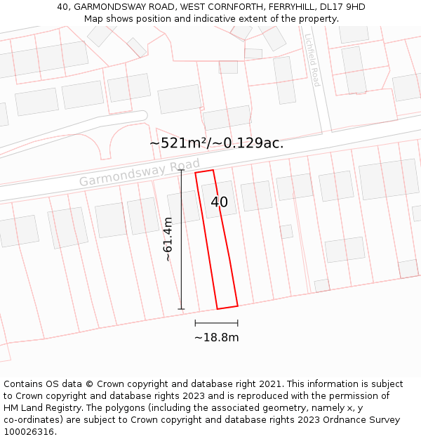 40, GARMONDSWAY ROAD, WEST CORNFORTH, FERRYHILL, DL17 9HD: Plot and title map