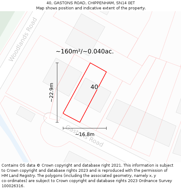 40, GASTONS ROAD, CHIPPENHAM, SN14 0ET: Plot and title map