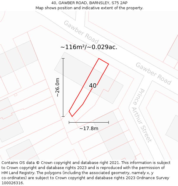 40, GAWBER ROAD, BARNSLEY, S75 2AP: Plot and title map