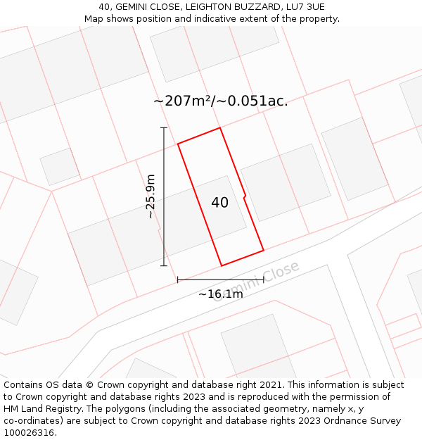 40, GEMINI CLOSE, LEIGHTON BUZZARD, LU7 3UE: Plot and title map