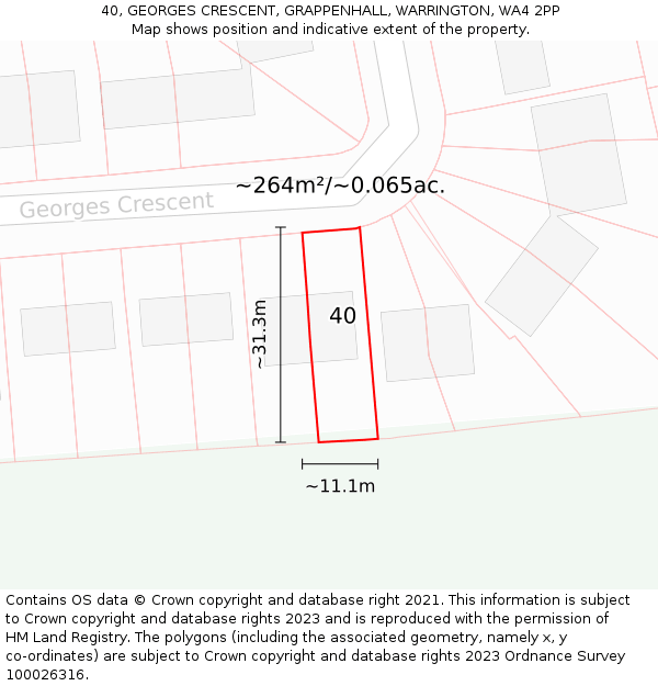 40, GEORGES CRESCENT, GRAPPENHALL, WARRINGTON, WA4 2PP: Plot and title map