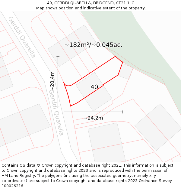 40, GERDDI QUARELLA, BRIDGEND, CF31 1LG: Plot and title map