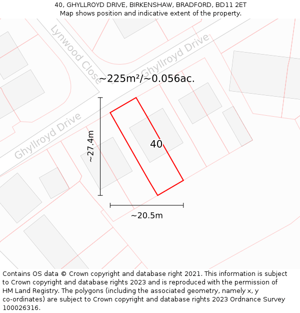 40, GHYLLROYD DRIVE, BIRKENSHAW, BRADFORD, BD11 2ET: Plot and title map