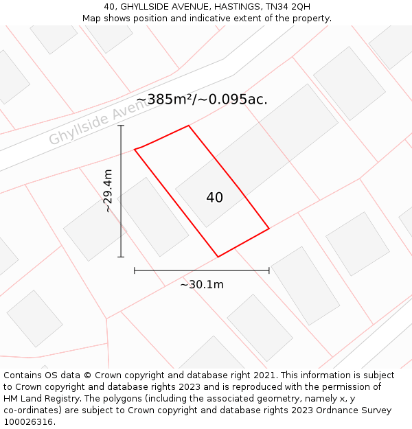 40, GHYLLSIDE AVENUE, HASTINGS, TN34 2QH: Plot and title map