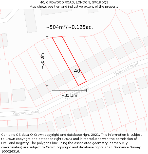 40, GIRDWOOD ROAD, LONDON, SW18 5QS: Plot and title map