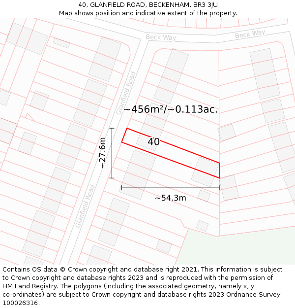 40, GLANFIELD ROAD, BECKENHAM, BR3 3JU: Plot and title map