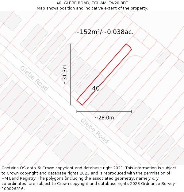 40, GLEBE ROAD, EGHAM, TW20 8BT: Plot and title map