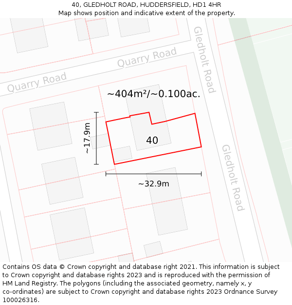 40, GLEDHOLT ROAD, HUDDERSFIELD, HD1 4HR: Plot and title map