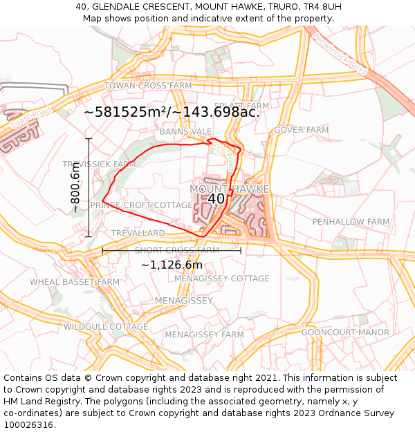 40, GLENDALE CRESCENT, MOUNT HAWKE, TRURO, TR4 8UH: Plot and title map