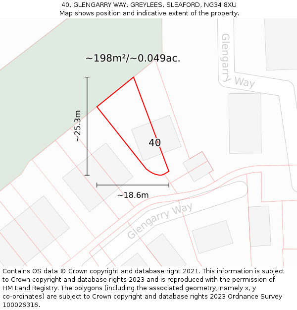 40, GLENGARRY WAY, GREYLEES, SLEAFORD, NG34 8XU: Plot and title map
