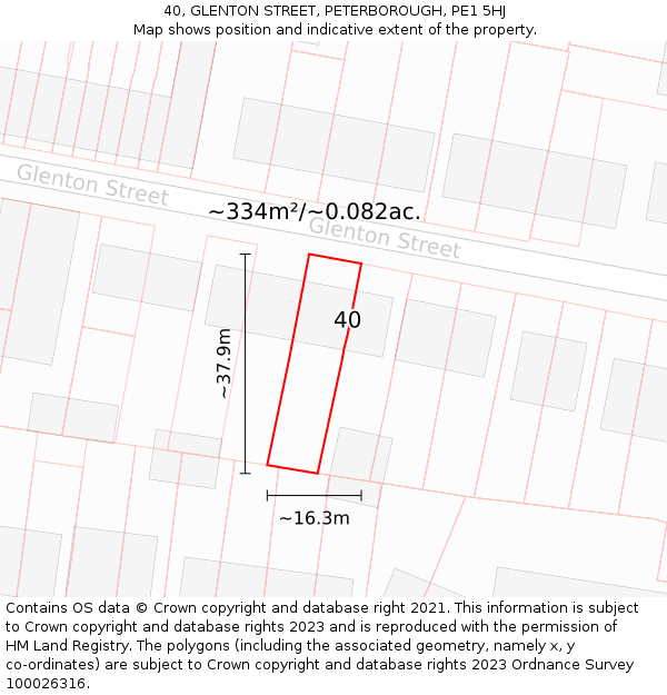40, GLENTON STREET, PETERBOROUGH, PE1 5HJ: Plot and title map