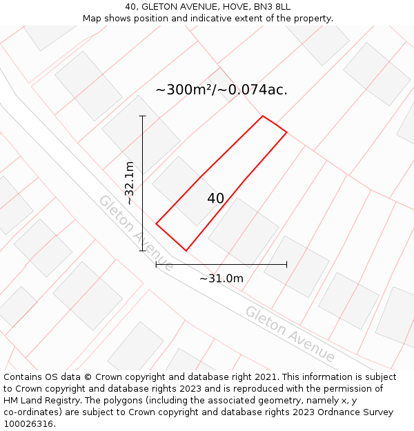 40, GLETON AVENUE, HOVE, BN3 8LL: Plot and title map