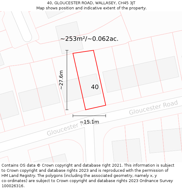40, GLOUCESTER ROAD, WALLASEY, CH45 3JT: Plot and title map