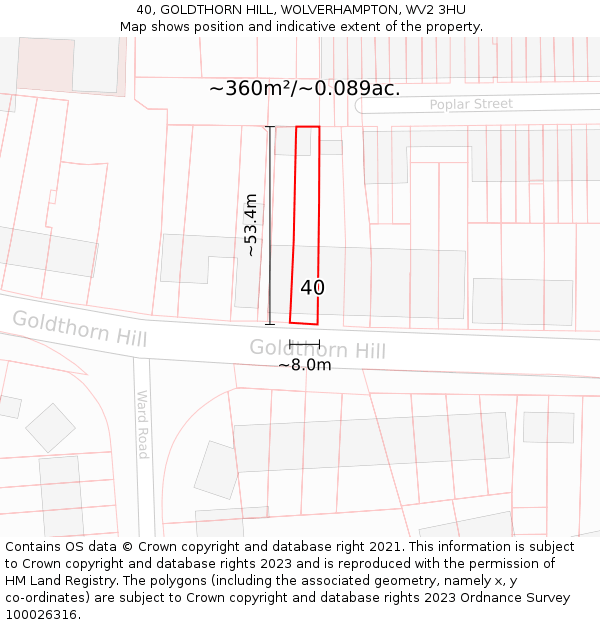 40, GOLDTHORN HILL, WOLVERHAMPTON, WV2 3HU: Plot and title map