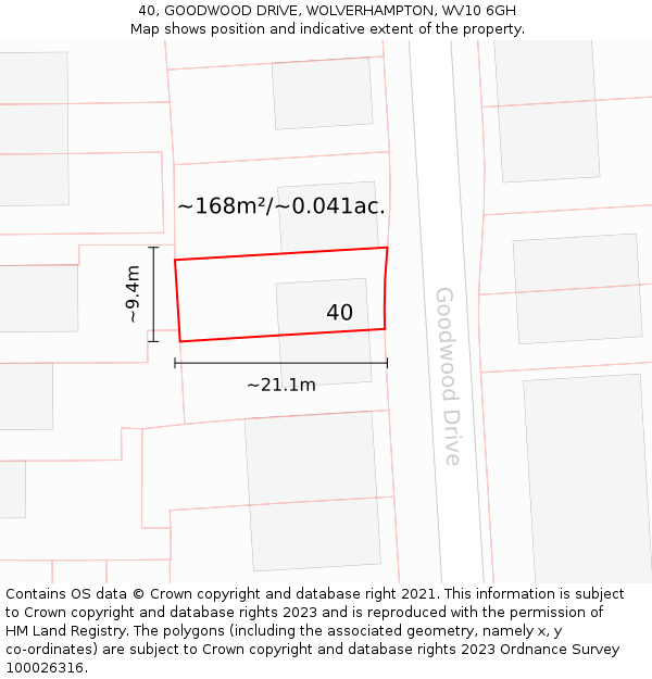 40, GOODWOOD DRIVE, WOLVERHAMPTON, WV10 6GH: Plot and title map