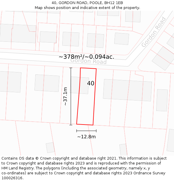 40, GORDON ROAD, POOLE, BH12 1EB: Plot and title map