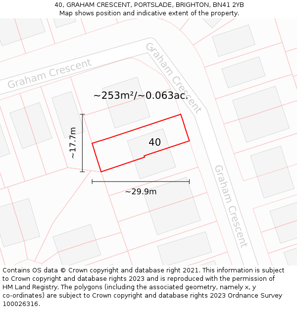 40, GRAHAM CRESCENT, PORTSLADE, BRIGHTON, BN41 2YB: Plot and title map