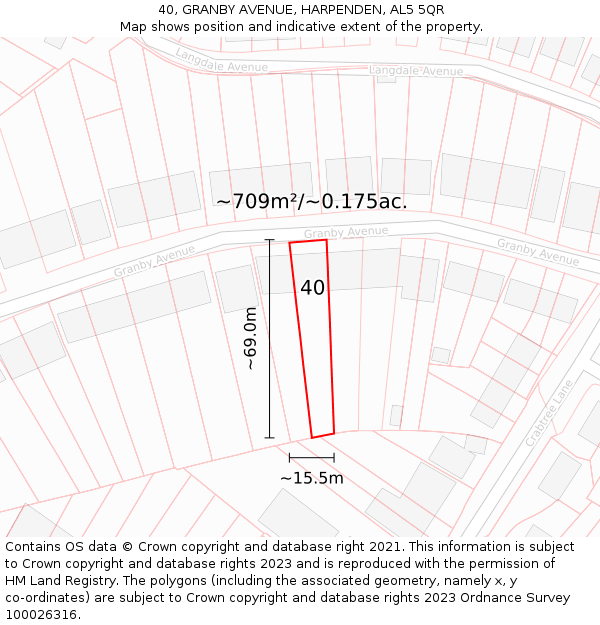 40, GRANBY AVENUE, HARPENDEN, AL5 5QR: Plot and title map