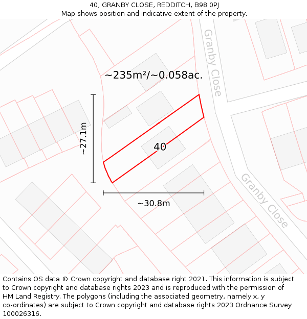 40, GRANBY CLOSE, REDDITCH, B98 0PJ: Plot and title map
