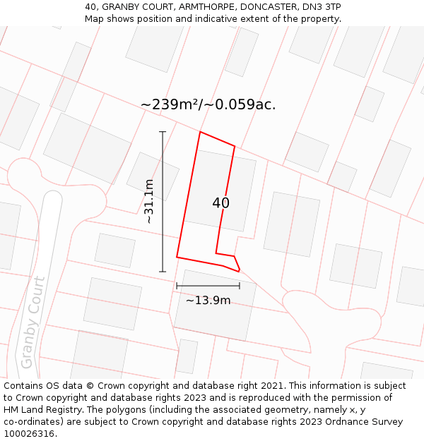 40, GRANBY COURT, ARMTHORPE, DONCASTER, DN3 3TP: Plot and title map