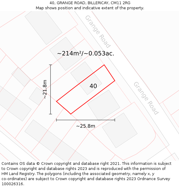 40, GRANGE ROAD, BILLERICAY, CM11 2RG: Plot and title map