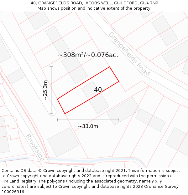40, GRANGEFIELDS ROAD, JACOBS WELL, GUILDFORD, GU4 7NP: Plot and title map
