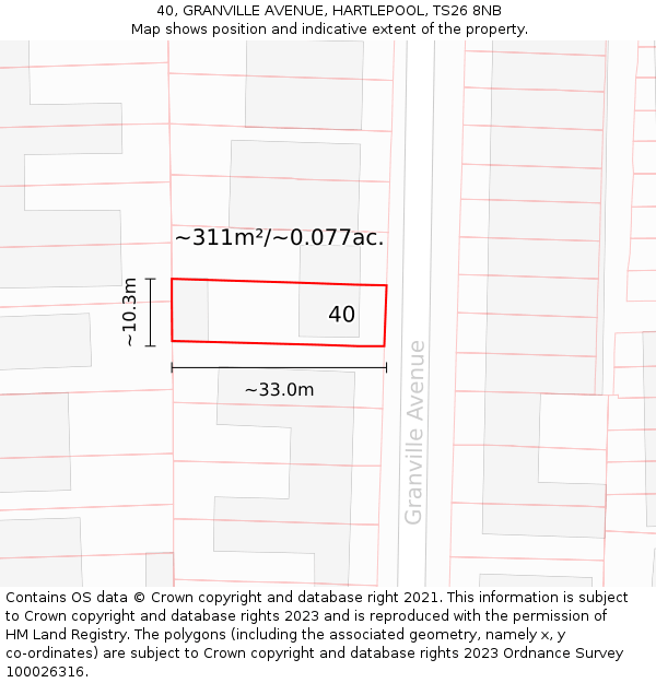 40, GRANVILLE AVENUE, HARTLEPOOL, TS26 8NB: Plot and title map
