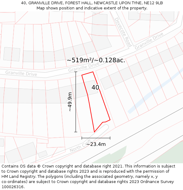 40, GRANVILLE DRIVE, FOREST HALL, NEWCASTLE UPON TYNE, NE12 9LB: Plot and title map