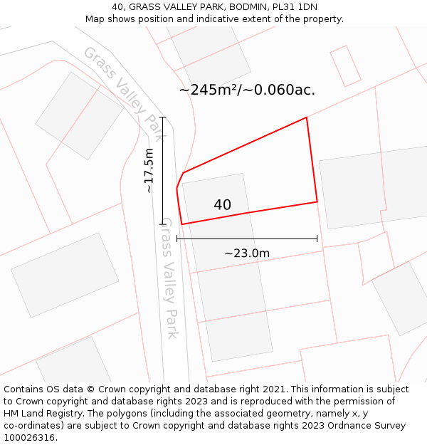 40, GRASS VALLEY PARK, BODMIN, PL31 1DN: Plot and title map