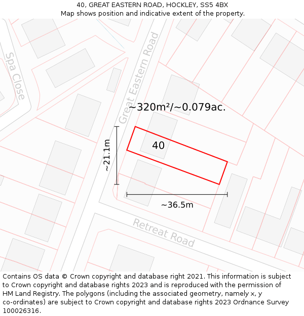40, GREAT EASTERN ROAD, HOCKLEY, SS5 4BX: Plot and title map