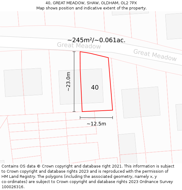 40, GREAT MEADOW, SHAW, OLDHAM, OL2 7PX: Plot and title map