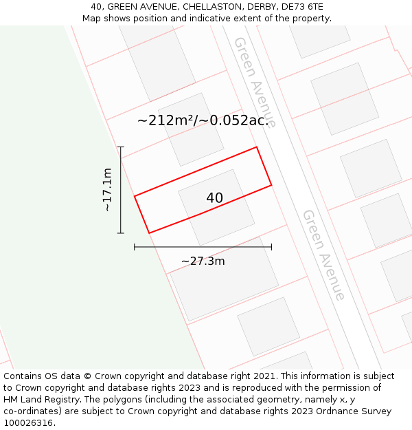 40, GREEN AVENUE, CHELLASTON, DERBY, DE73 6TE: Plot and title map