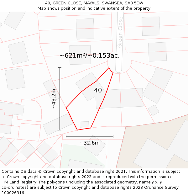 40, GREEN CLOSE, MAYALS, SWANSEA, SA3 5DW: Plot and title map